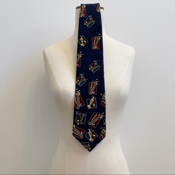 Vtg Blue Golf Bag Golfer Men’s Silk Tie Made USA - Picture 4 of 11